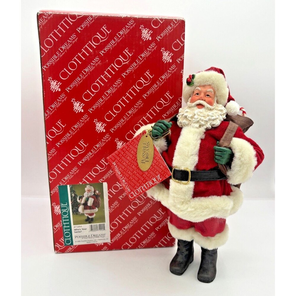 Clothtique Whos Your Santa Figurine Possible Dreams w/ Sack Original Tags 2005‎